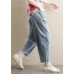 New Korean retro trousers  elastic waist light blue jeans summer