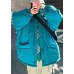 Chic Blue Button Pockets Casual Winter Cotton Coat