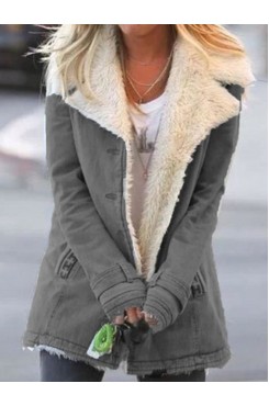 women's plush lapel mid-length coat HF0901-04-01