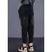 women vintage side prints cotton loose trousers black elastic waist casual pants