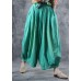 fashion women cotton green crop pants plus size elastic waist wide leg pants