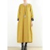 Unique yellow cotton clothes Women thick warm  Maxi o neck Dresses