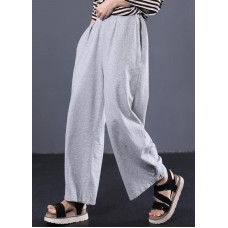 women cotton solid color casual pants elastic waist gray wide leg pants