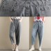 New Korean retro trousers  elastic waist light blue jeans summer