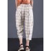 khaki plaid cotton pants plus size drawstring casual pants