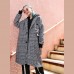 Elegant black Plaid maxi coat casual Notched long coat Fashion zippered baggy long coat