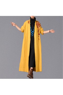 Fine yellow Coats casual embroidery baggy Winter coat boutique side open Coats