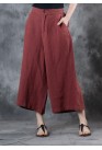 2019 red loose linen pants fall women pockets wide leg pants