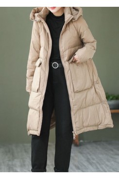 Khaki Casual Duck Down Down Jacket Hooded Winter