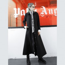 Elegant black Coat plus size lapel 2018 long sleeve long coat