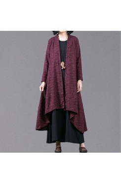 Elegant purple Jacquard maxi coat trendy plus size baggy large hem asymmetrical design trench coat fine patchwork Coat